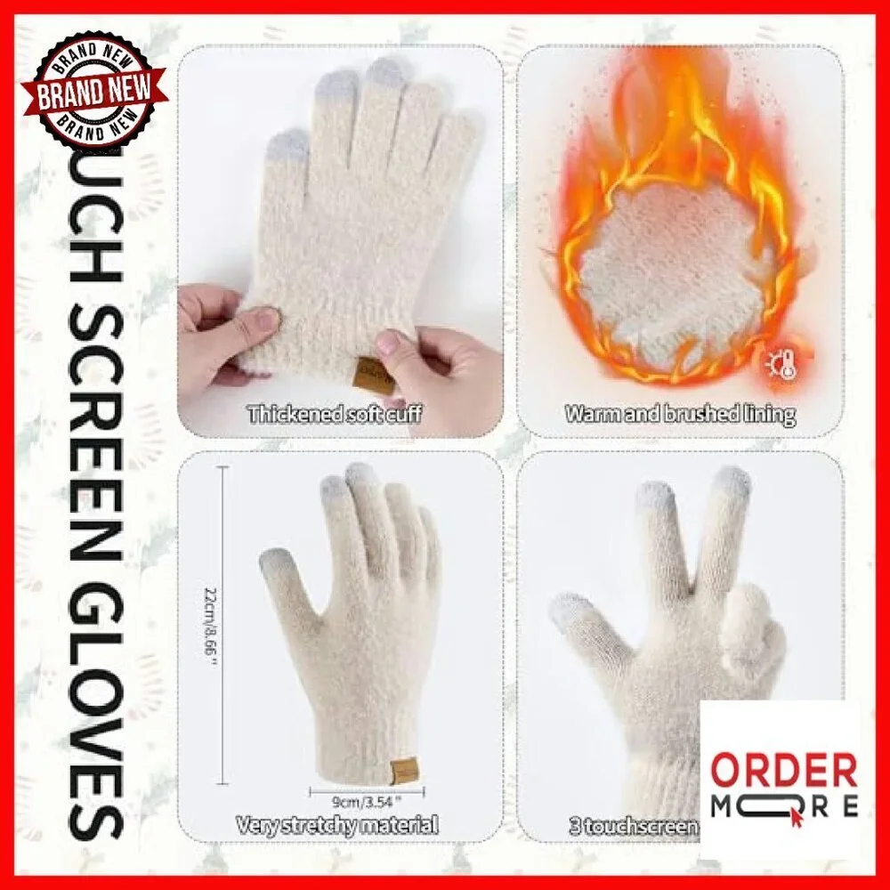 Premium Winter Beanie Scarf Gloves Set Touchscreen Warm Unisex